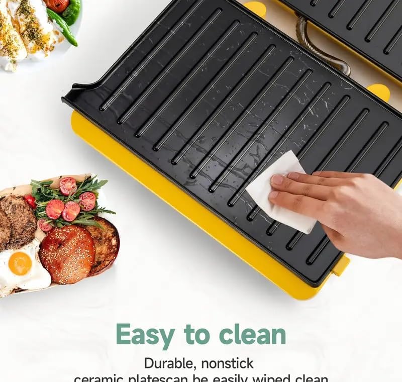 3-in-1 Electric Indoor Grill & Panini Press – 180° Flip Sandwich Maker with Adjustable Temperature Control, Non-Stick Plates & Grease Tray – Perfect for Sandwiches, Steaks & More (Red)