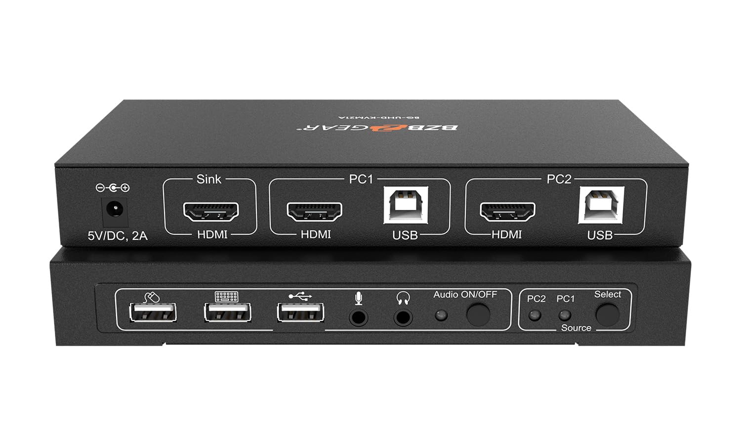 BZBGEAR 2x1 4K UHD KVM Switcher with USB 2.0 Ports for Peripherals and Audio Support - BG-UHD-KVM21A