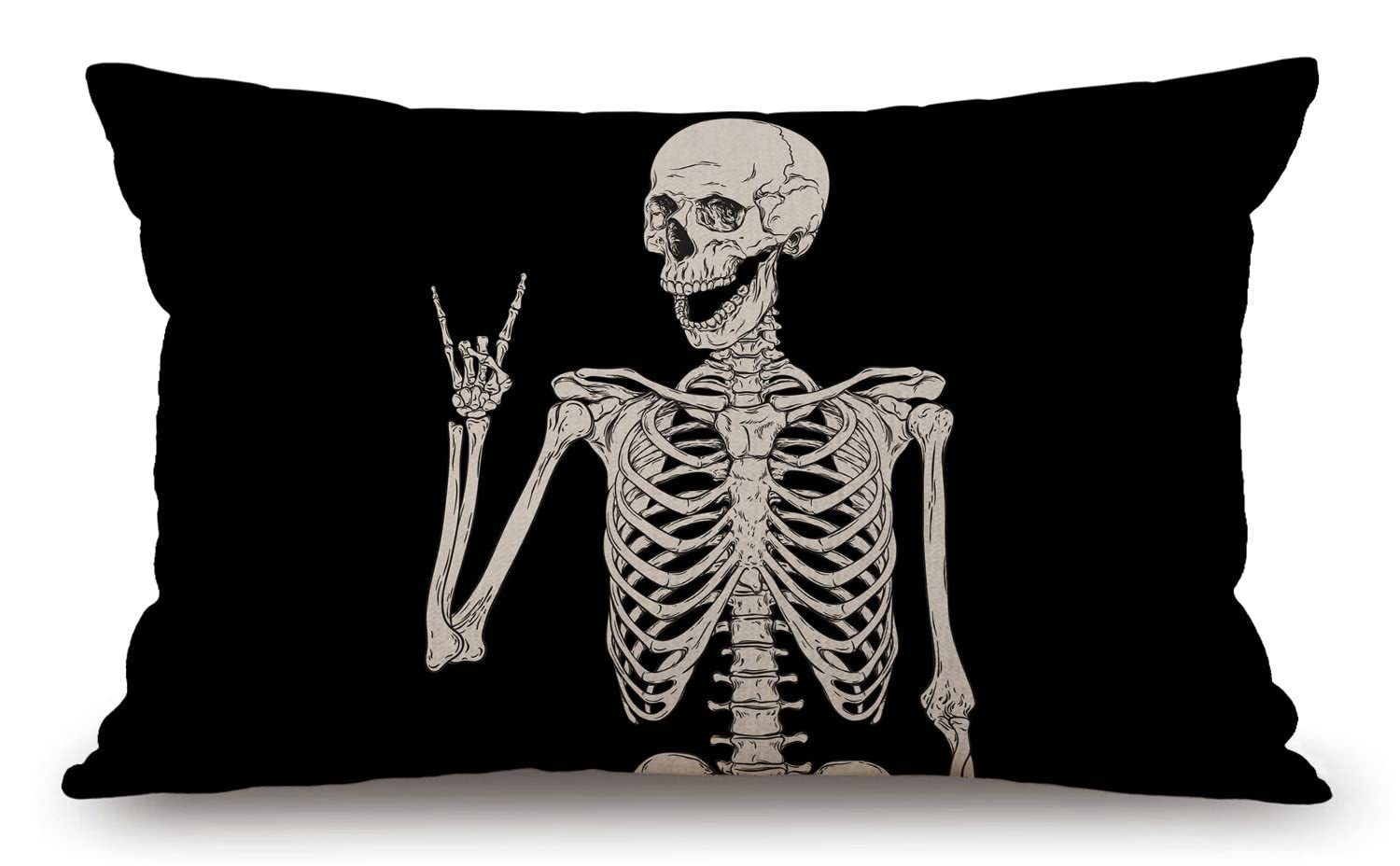 Skull Human Skeleton Lumbar Throw Pillow Cover 12x20 Inch Decorative Bedroom Living Room Human Skeleton Posing Rectanglar Cushion Case for Bed Sofa Couch