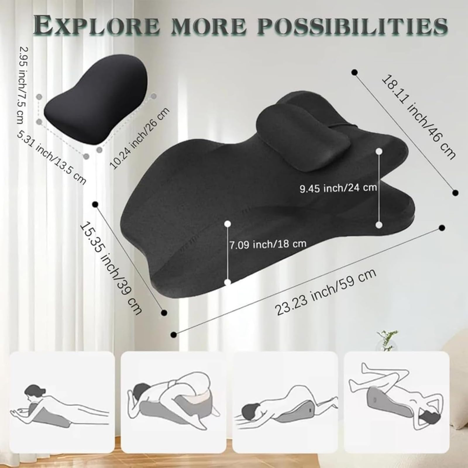 Almohada de Pareja para intimidad: cuña de Espuma viscoelástica con elevación de 27° para un Soporte Profundo, Mejor Postura y Comodidad.,Negro