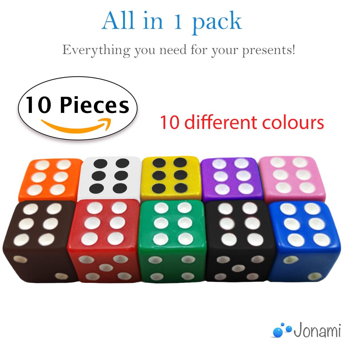 Juego de 10 dados multicolor, 16 mm, acrílico, 6 caras para juegos de mesa y accesorios