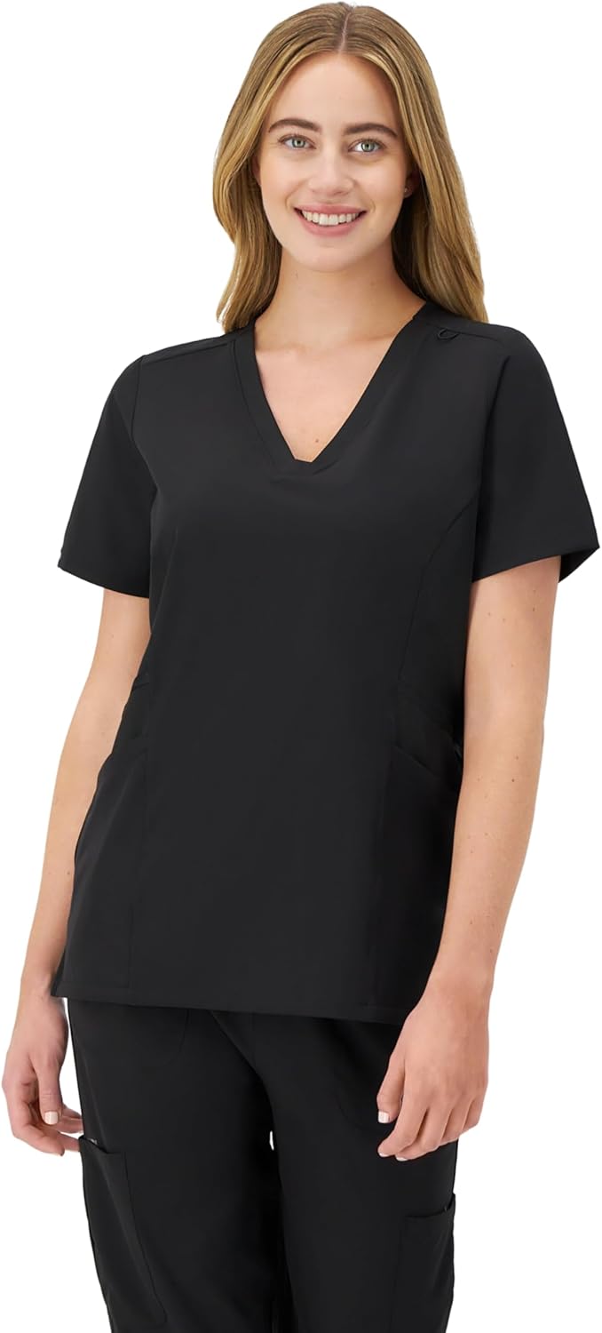 Hanes Women's Scrubs Healthcare Top, Moisture-Wicking Stretch Scrub Shirts, Ribbed Side Panels