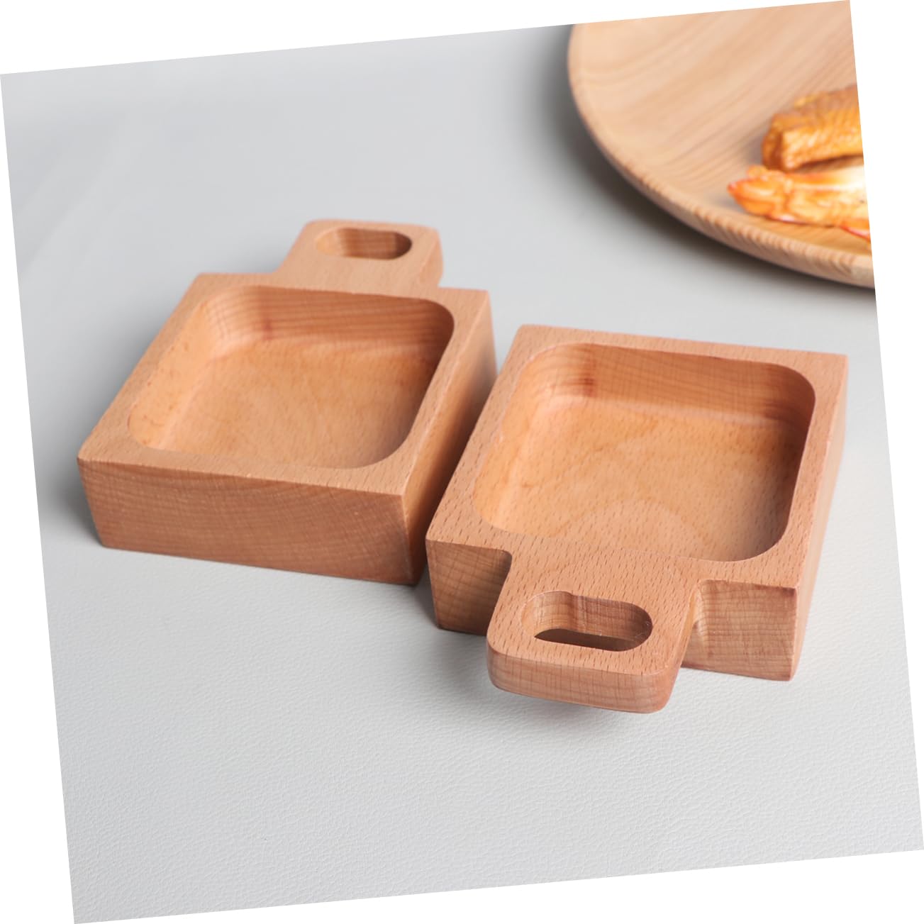Cabilock 2 Pcs Wooden Dipping Dish Tray Small Dinner Plates Seasoning Dishes Bowl Wooden Dish with Handle Beech Snack Sauce Dishes