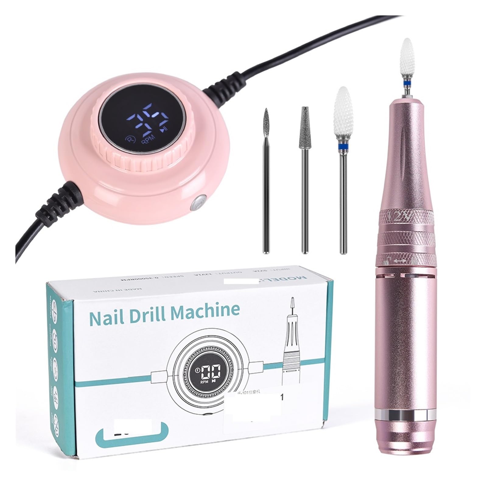 Torno para Uñas, Máquina de manicura de 35000RPM, Kit de taladro eléctrico for uñas, manicura portátil con fresa de pantalla LCD, pluma pulidora de Gel for uñas