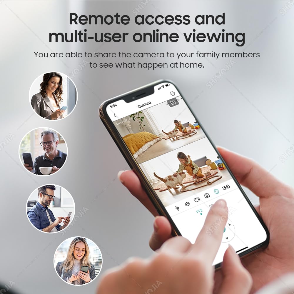 SHIWOJIA 2K 4MP Cámara de vigilancia WiFi interior, PTZ 360° Cámara con lente doble, visión nocturna inteligente, detección de persona y seguimiento automático, audio bidireccional