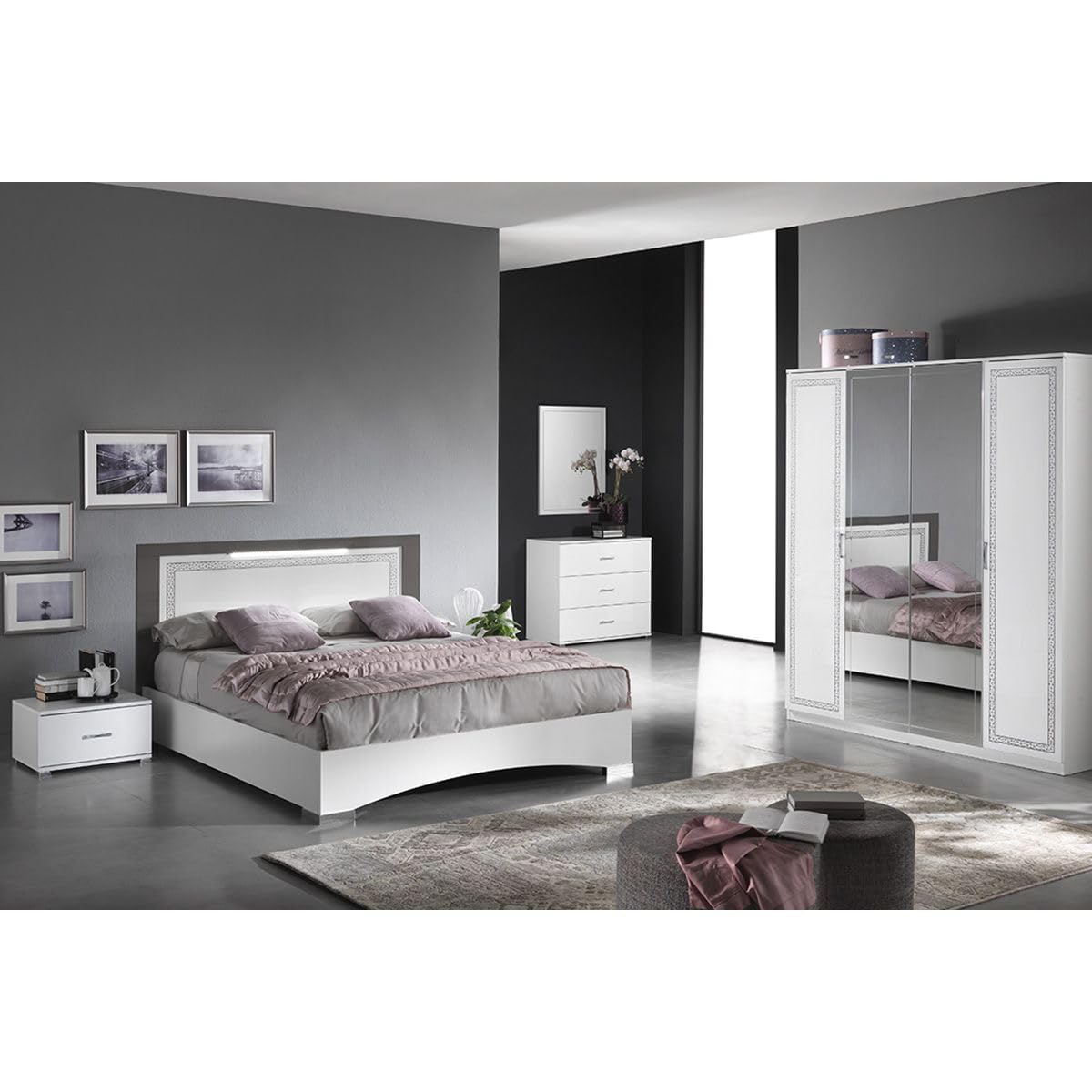 AltoBuy FADILY - Chambre Complète 140x190 avec Armoire 4 Portes