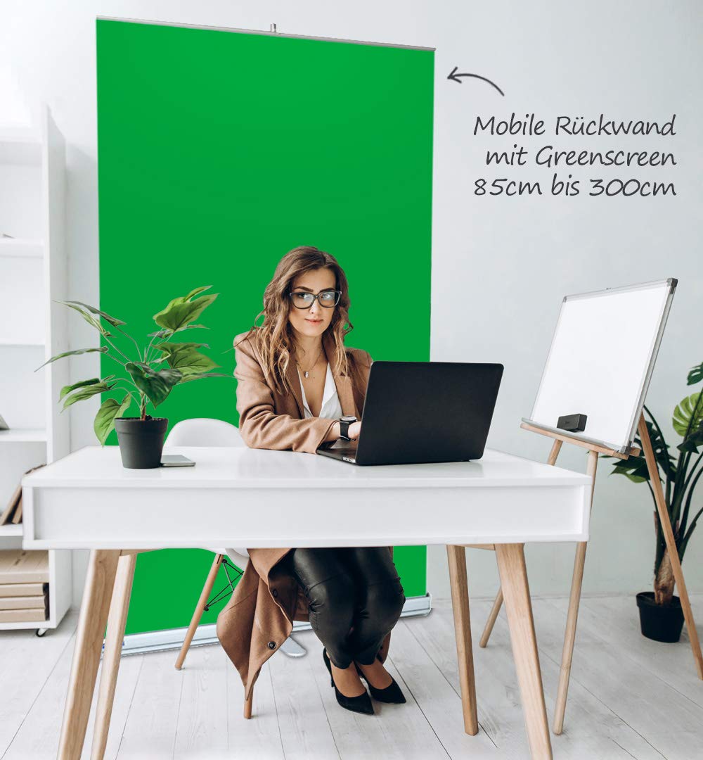 MyMaxxi | Mobile Greenscreen Videorückwand als Streaming Hintergrund | 100x210 cm | Hintergrund Video Foto Photo | Background Photography Chromakey