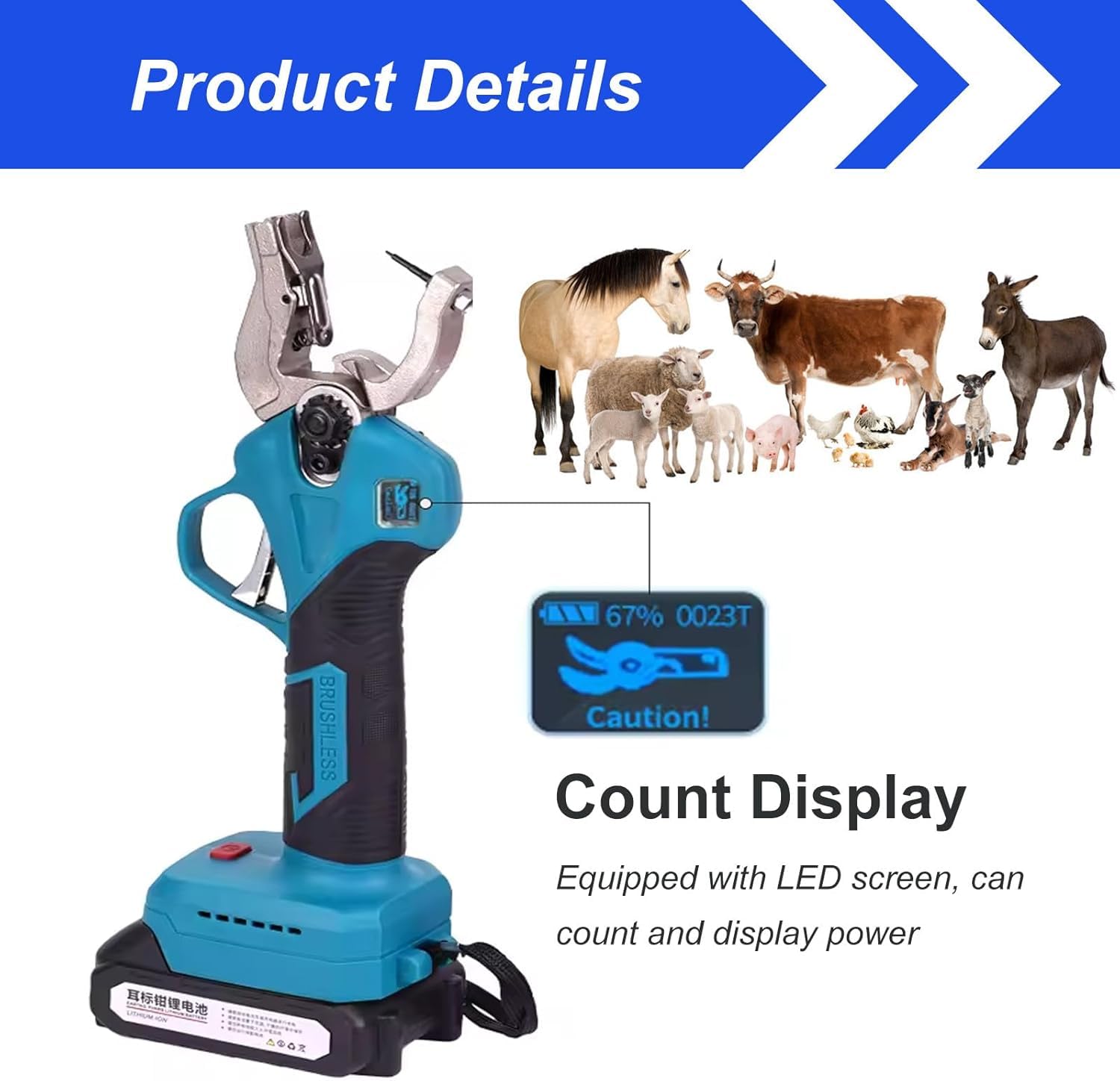 Etichettatrice Auricolare Elettrica per Suini, Bovini, Ovini, Strumento di Etichettatura per Bestiame con Impugnatura Antiscivolo, 2 Batterie, 3 Aghi per Etichette Withoutrod