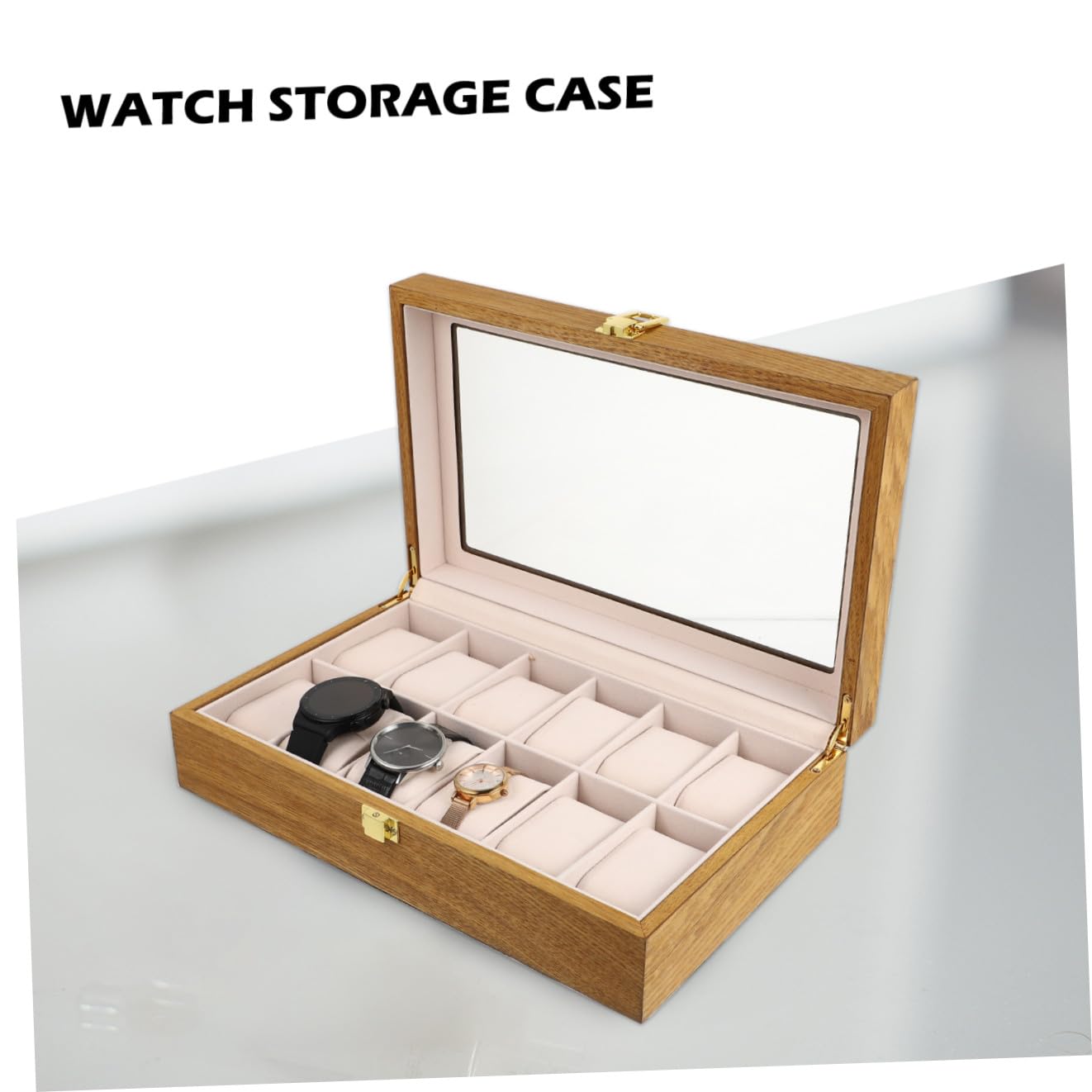 BESPORTBLE Scatola per Orologio da 12 Posti in Legno Chiusura | Organizzatore da Tavolo, Inserti Interni Rimovibili, per Esposizione e Custodia di Orologi