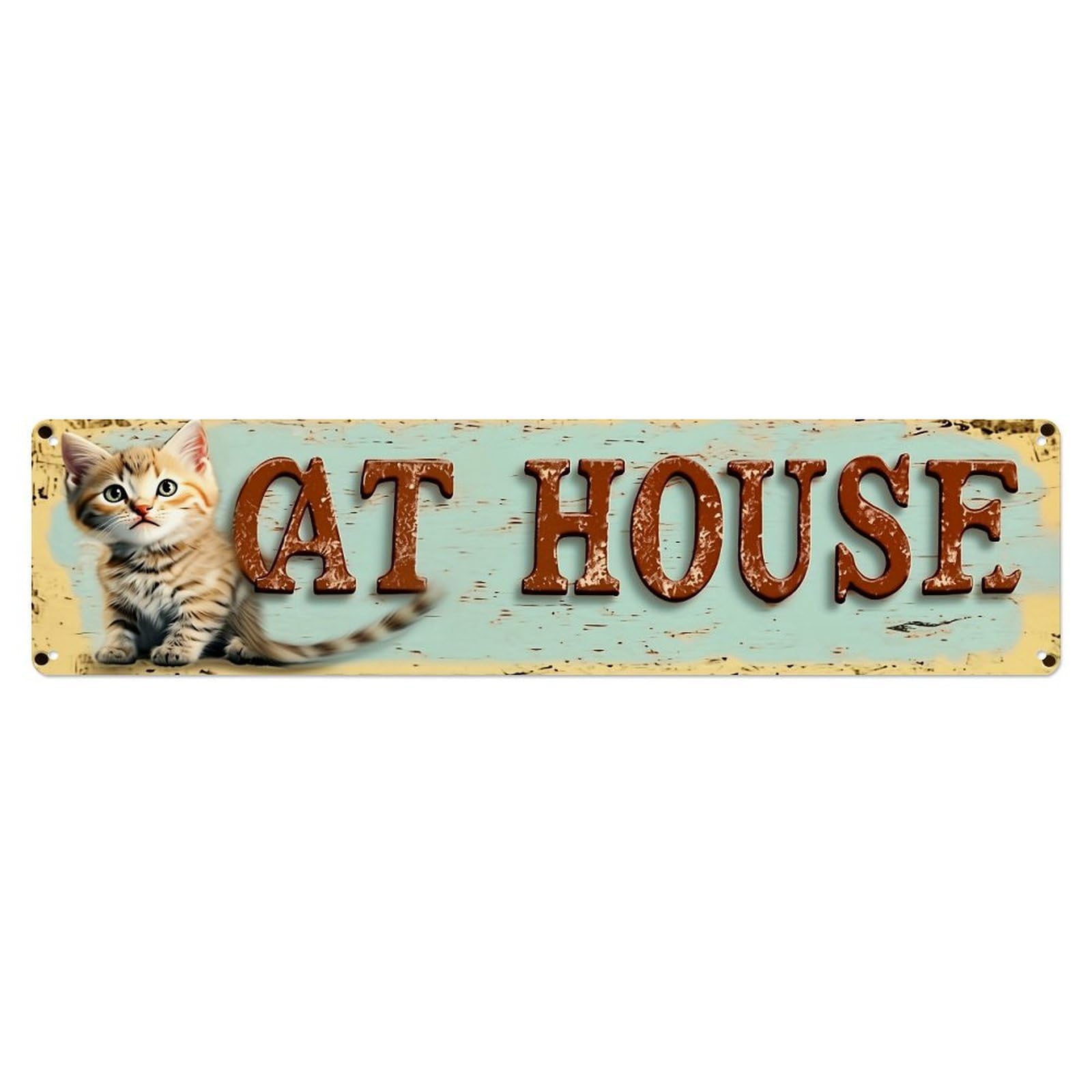 Cat House Sign With Kitten Metal Tin Sign Plaque