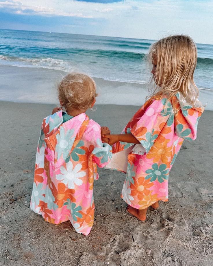 FYBITBO Toddler Baby Girl Boy Hooded Beach Towel Terry Swimsuit Cover Up Poncho Bath Towel Bathing Suit Summer Beach Coverup (Multicolor Flower, 6-12 Months)