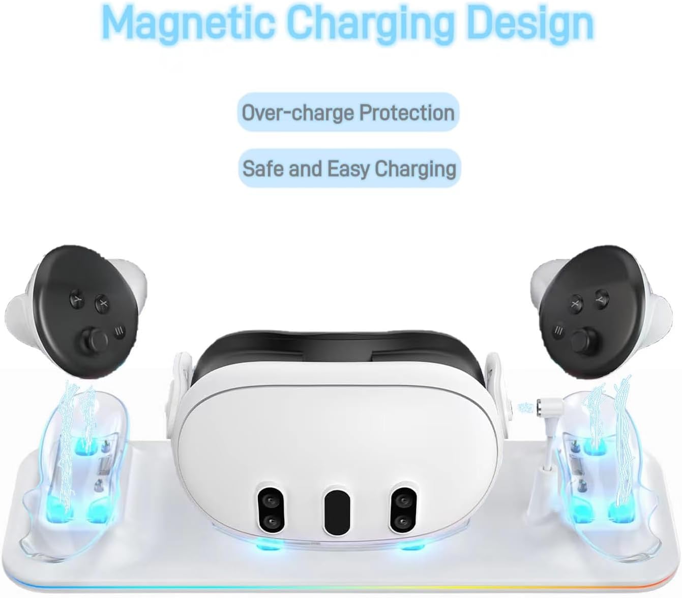 Charging Dock for Meta Quest 3, VR Magnetic Charging Station with LED Light Indicator for Oculus Quest 3, Charger Display Stand with 2 Rechargeable Batteries, USB-C Cable, White
