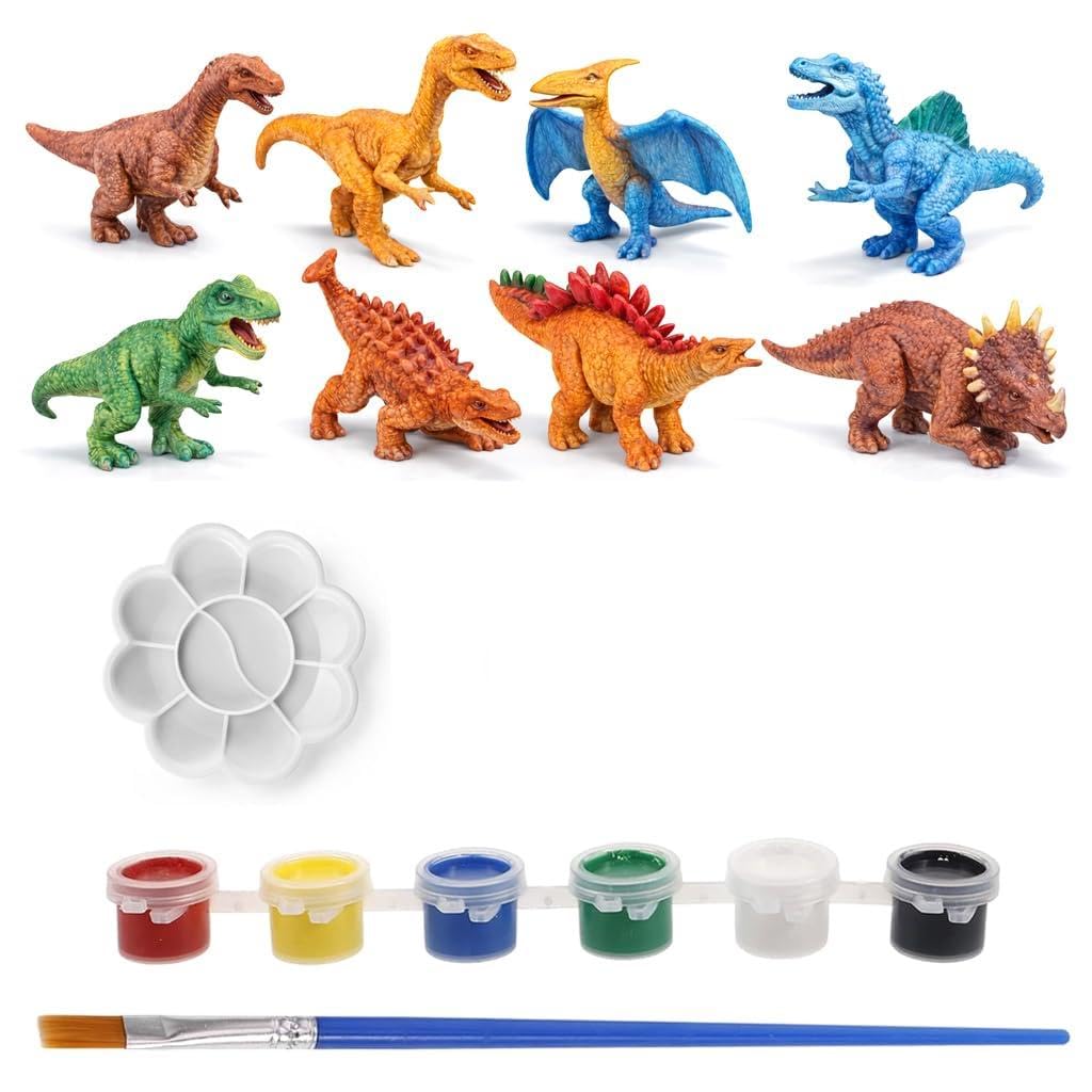 PATPAT® DIY Kids Arts Crafts Set Dinosaur Toy Painting Kit, 8PCS PVC Mini Dinosaur Figures with 6 Colors Paints, Brush & Palette, Educational Painting Colour Set for Creative Play-image-16