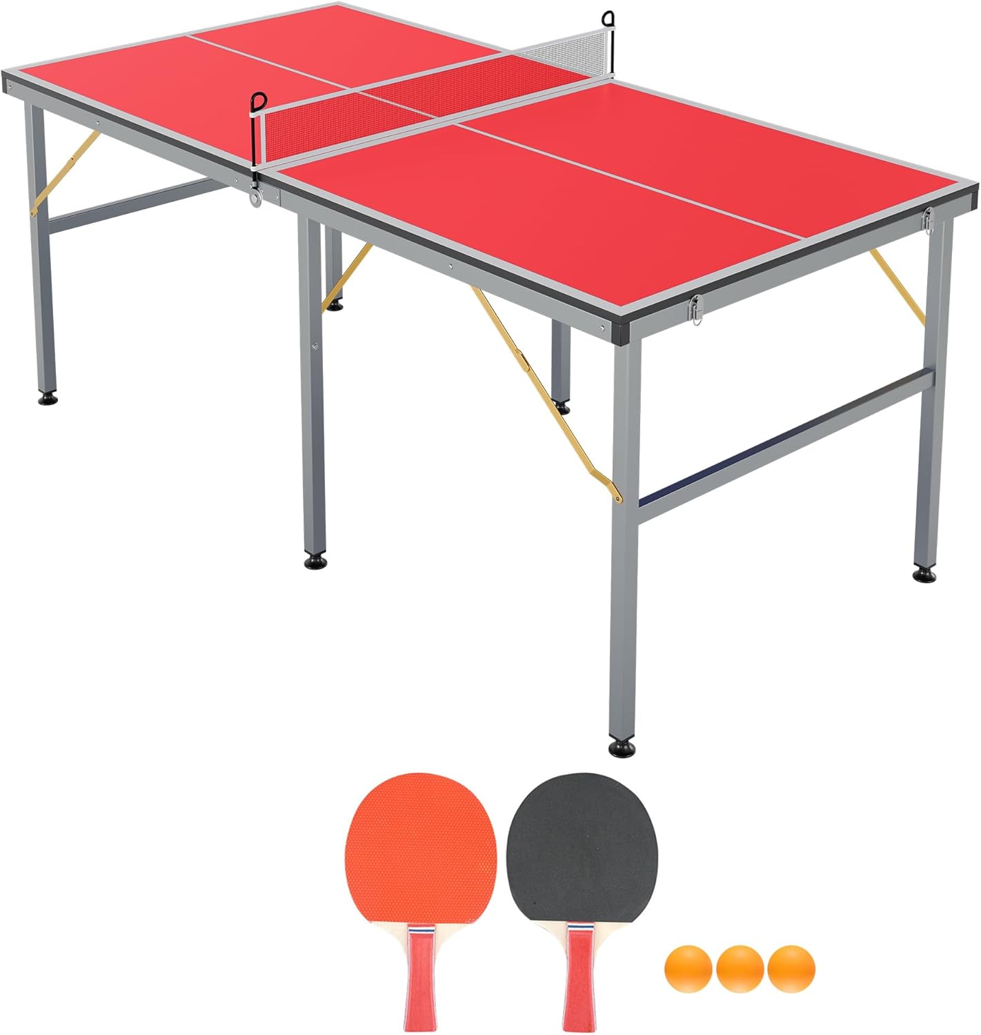 GarveeLife Professional Outdoor Table Tennis Tables,6x3FT Indoor/Outdoor Portable Ping Pong Table Game with Net for Adults/Teens,2 Table Tennis Paddles and 3 Balls