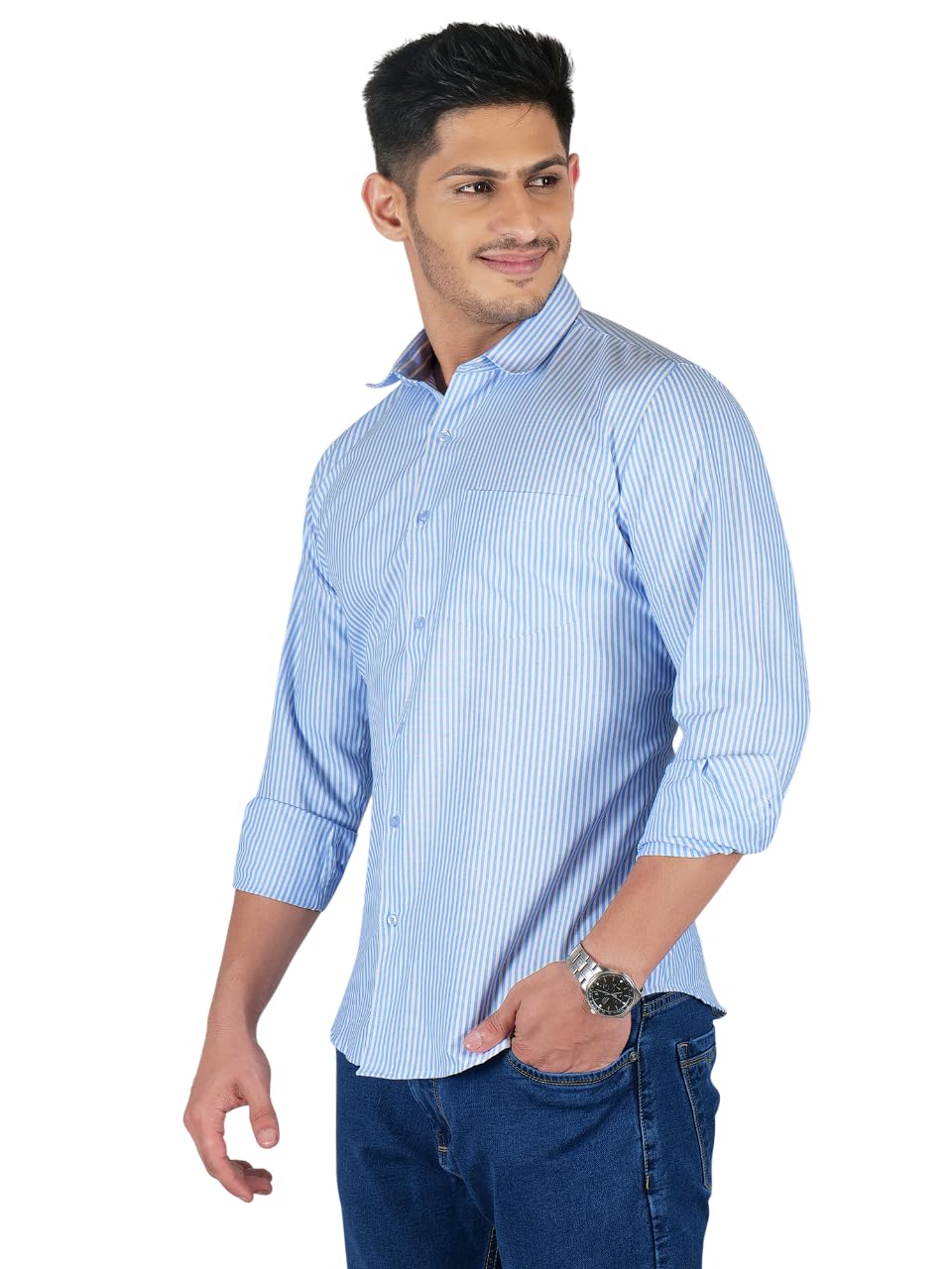 young & formals by cambridge Men's Slim Fit Striped Formal Shirt | Full Sleeves | Spread Collar with Hanging Twin Tape | Premium Office & Business Wear-picture-30