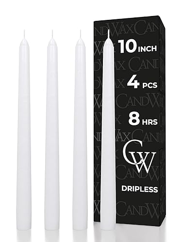 CANDWAX 10 inch White Taper Candles - White Candle Pack