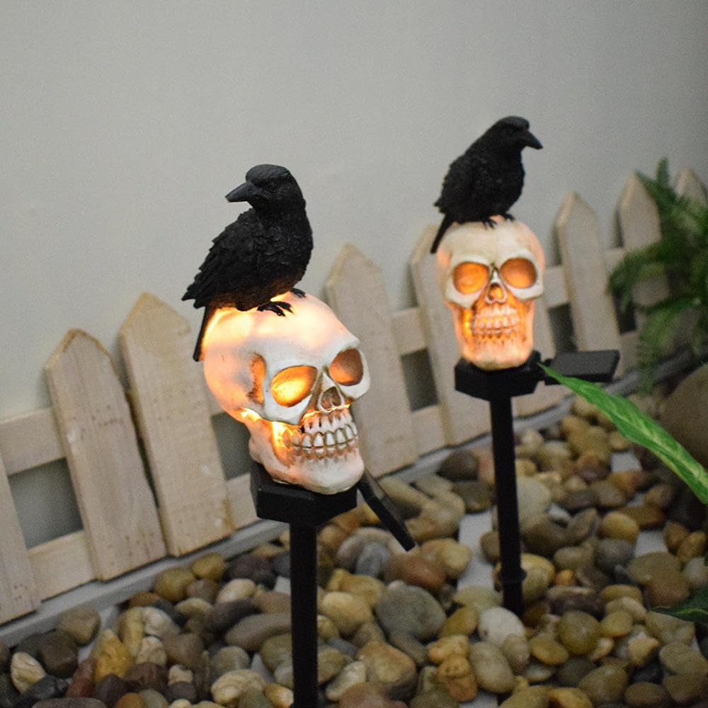 Outdoor Waterproof Led Halloween Crow Skull Solar Lawn Light for Garden,Landscape,Courtyard,Terrace,Trail,Park,Pathway