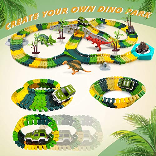 EpochAir Dinosaur Toys - Dinosaur World Road Race, Flexible Track Toy Set for 3 4 5 Year Old Boy Girl Kids, (192Pcs Include 3 Cars,4 Dinosaur Models, 4 Trees) - Thumbnail 3