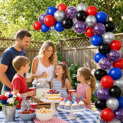 Image of Red and Blue Balloons, 60PCS Blue Red Balloon Set, 12 Inch Patriotic Latex Metallic Confetti Balloons for Independence Day 4th of July Birthday Graduation Memorial Day Party Decor