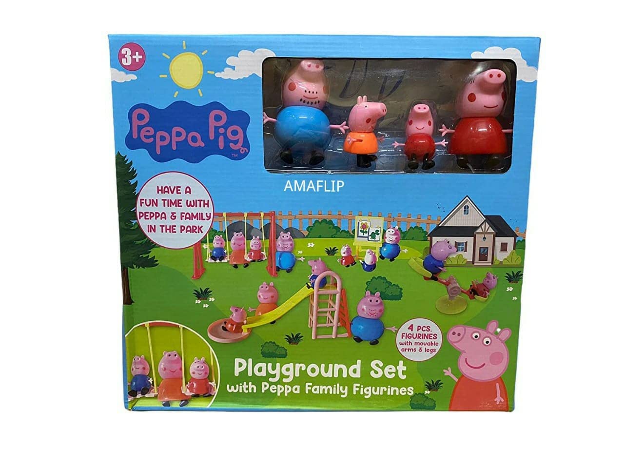 AMAFLIP Peepaa Pig Playground Set Fun Playtime Set 4 Pcs Figurines with Movable arm & Legs Figurines,Slide,Swing, See-Saw,Easel Sets Pieces for Kids Children (B0BG5VL9JW) Amazon Price History, Amazon Price Tracker
