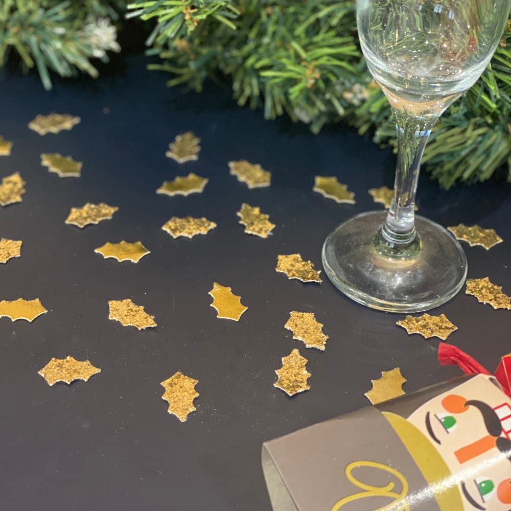 Luck and Luck Christmas Holly Fabric Table Scatter, Festive Table Confetti, Gold Christmas Decorations, Gold Holly Table Confetti, Christmas Party