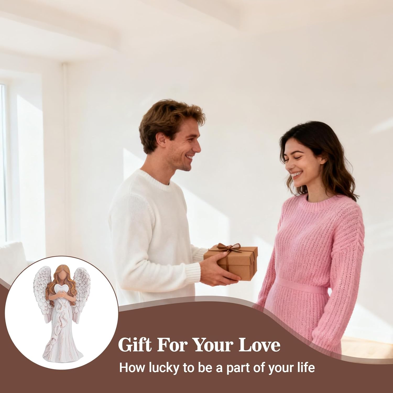 Resin Angel Figurines Holding Heart, Praying Guardian Angel Statue for Home Decor Hand-Painted Memorial Gifts Thanksgiving Christmas (Wood Grain) - Image 7