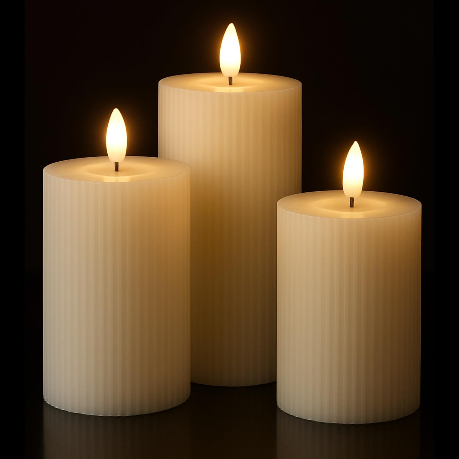 coku Set of 3 Flameless LED Pillar Candles, Real Wax Flickering Moving Flame Candles, Battery Operated Smokeless Safe Decorative Candle for Home, Bedroom, Wedding, Party, Diwali, Christmas & Gifts