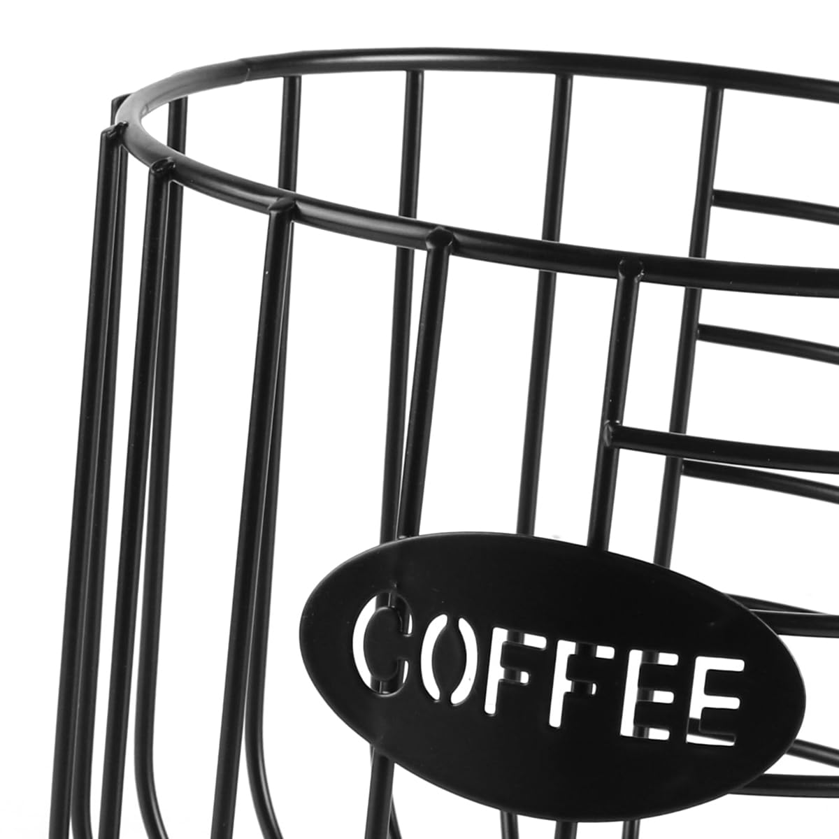 Sarini Organizer per cialde da caffè, Porta Capsule da caffè, Grande capacità, Cestino portaoggetti in Filo Nero con Base in Legno per Cucina e Ufficio