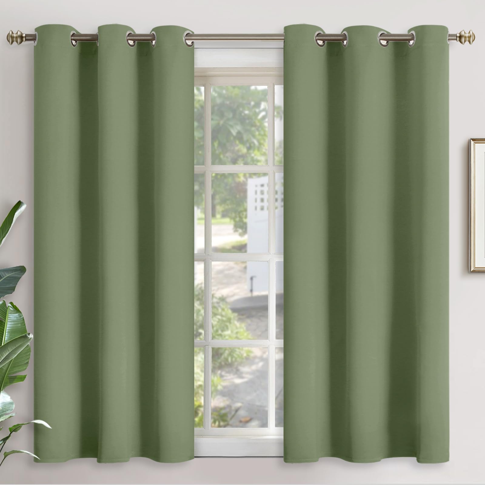 YoungsTex Olive Green Blackout Curtains 45 Inch Length for Bedroom Kitchen Window - Short Thermal Insulated with Grommet Room Darkening Drapes Privacy for Bathroom, 2 Panels, 42 x 45 Inch โ image 1