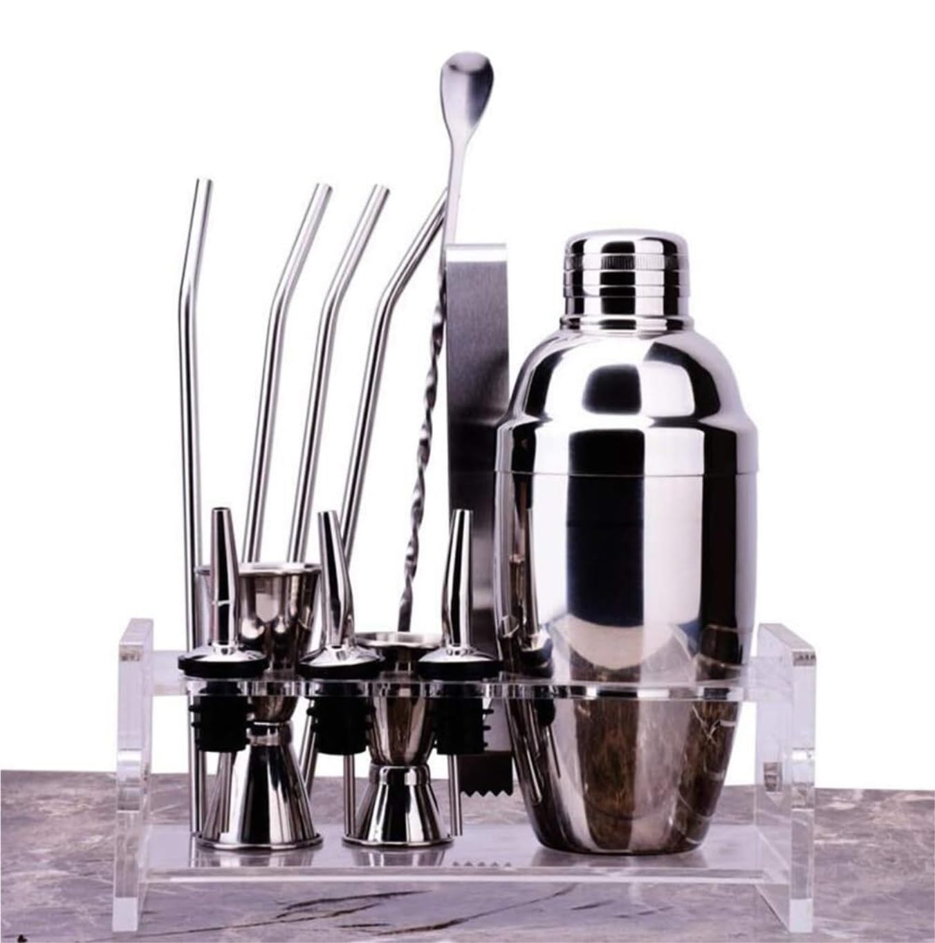 Shaker Cocktail per Miscelare Bevande Set da 12 Pezzi per Cocktail con Supporto Set di Shaker per Cocktail Set di Attrezzi da Bar Kit da Barista per Bar Casa Feste(550ml)