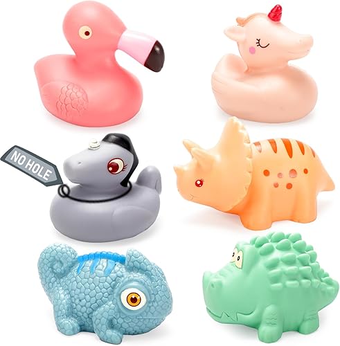 Juego de juguetes de animales sin agujeros, juguetes de baño sin moho para bebés, juguetes de bañera sin moho para niños y niñas (6 piezas)
