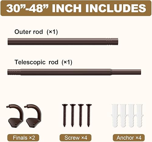 Vista 23 de Barras de cortina plateadas para ventanas de 28 a 60 pulgadas, barras de cortina opacas ajustables de 5/8 pulgadas para dormitorio y exteriores Plata
