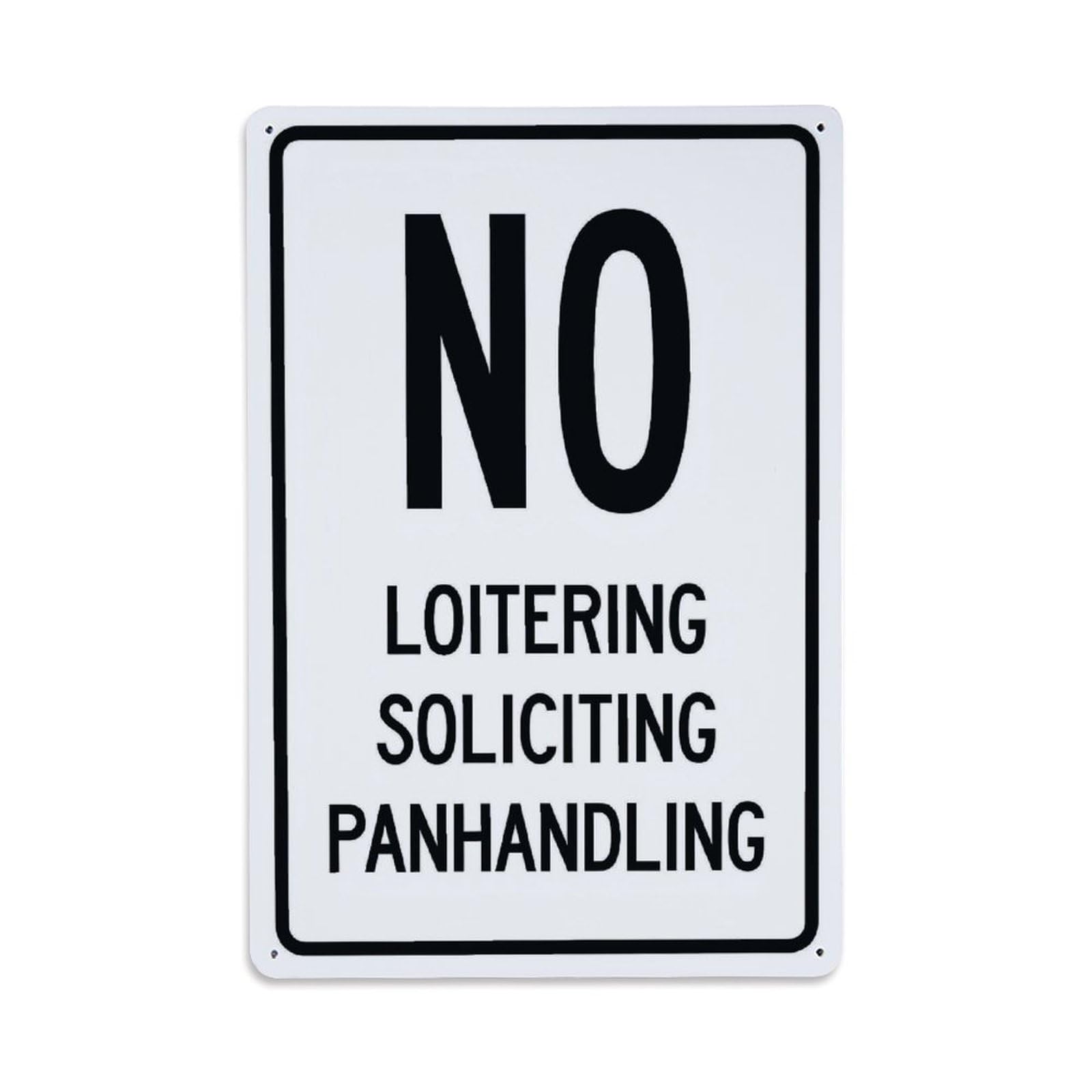 White No Loitering Soliciting Panhandling Vertical Prohibition Sign Vintage Aluminium Metal Sign, Retro Wall Decor for Home, Bar, Garage & Farmhouse 30x20cm