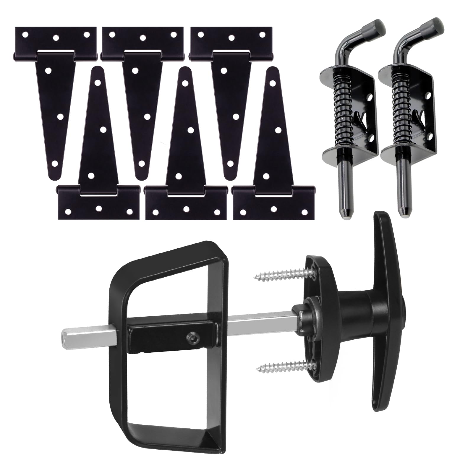 6" Shed Door Hardware Kit with T-Handle Lock & 5 Keys - 6 Hinges, 2 Barrel Bolts - Iron Gate Hardware Set, Black Powder Coated by [BTEOBFY] — Amazon image 9
