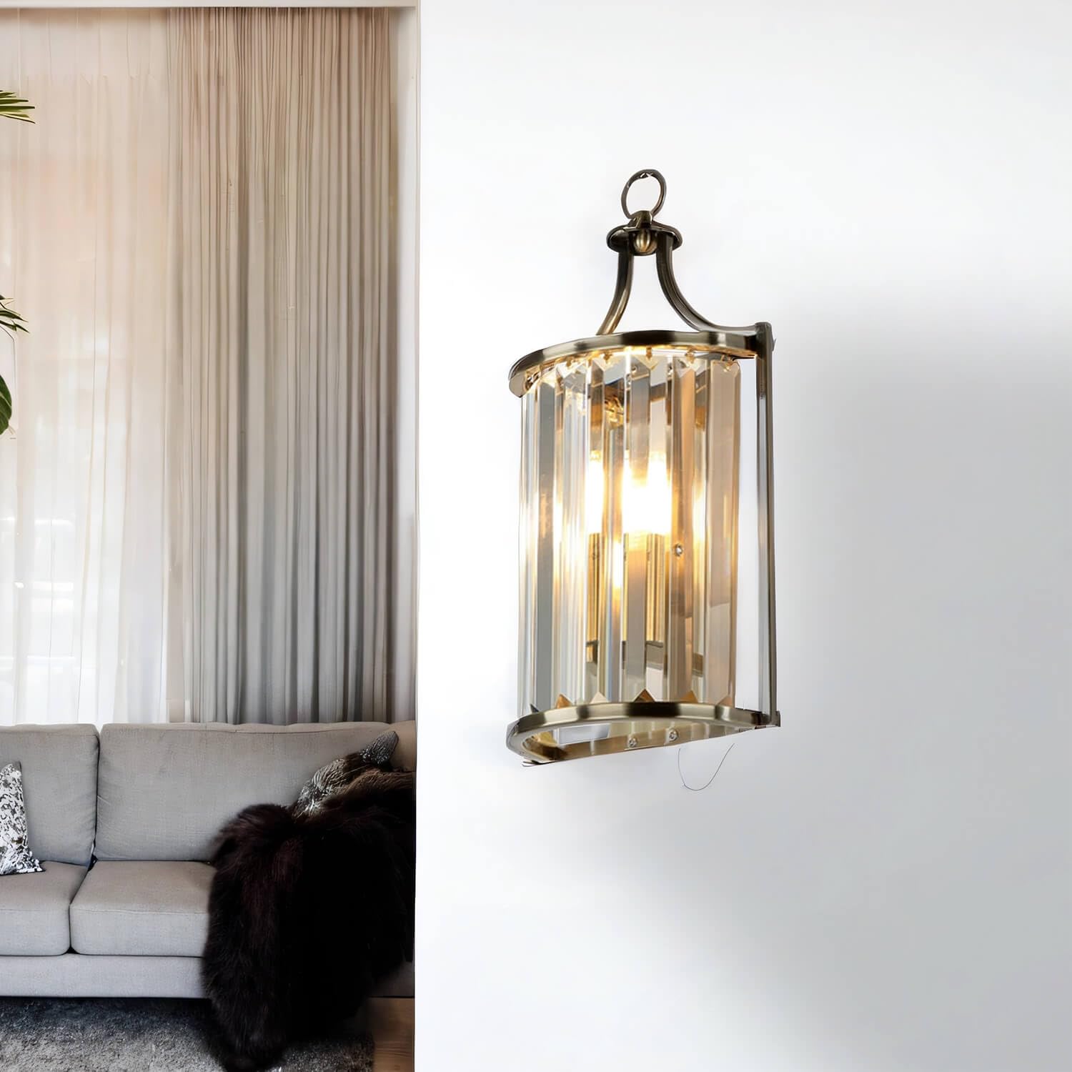 Licht-Erlebnisse Wandleuchte Kristall Glas Metall H: 35 cm in Messing antik Klar Jugendstil Art Déco E14 Wandlampe Wohnzimmer Beleuchtung Flur Treppe
