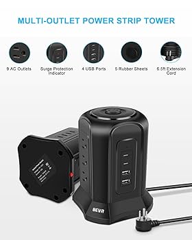 Tower Extension Lead 5M With USB C Slots, BEVA 8 Way Plug Extension