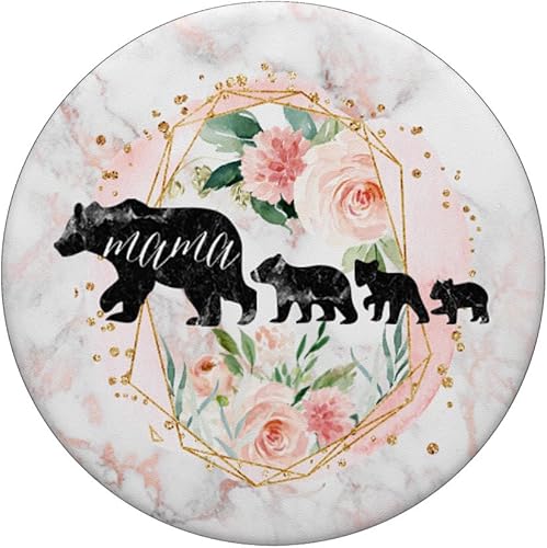 Miniatura 3 de Mama Bear - Agarre y soporte para teléfonos y tabletas con diseño de tres cubos, oro rosa, mármol rosa, flores