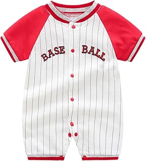Baby Boy Baseball Outfit Baby Onesie Summer Clothes Baby Cotton Crawling Clothes Newborn Baby Children's Clothing Baseball Sports Baby Clothes Bodysuit Baby Boy Metal (Red, 12-18 Months)