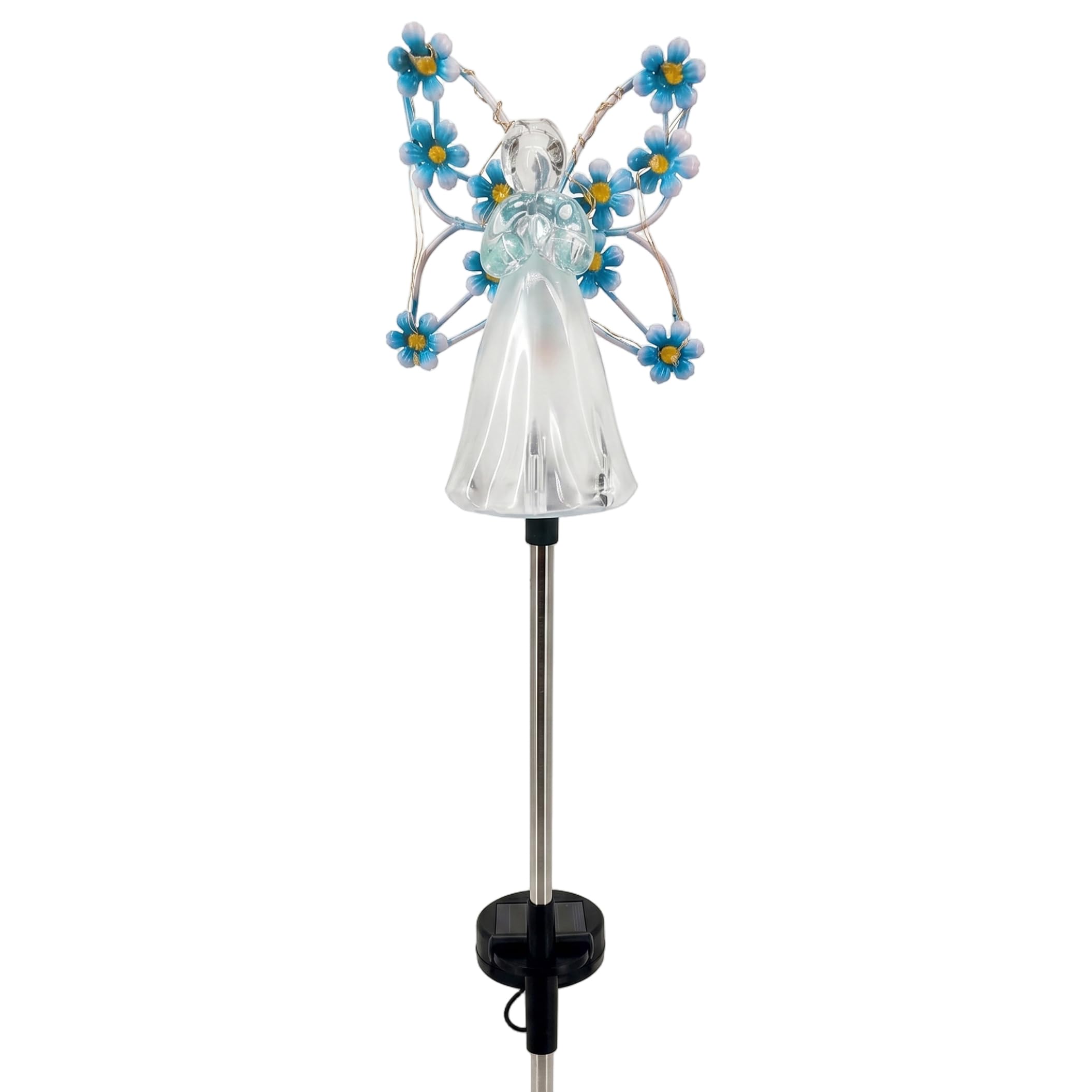 Angel Solar Lights Outdoor Garden, Waterproof Cemetery Solar Lights for Grave with Iron Stake, Blue Cemetery for Grave Angel Light for