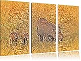 Pinède Brancard petite famille de phacochères dans l\'image savane NewArt 3 PC d\'image de toile 120x80 sur toile, énorme XXL Photos complètement encadrée avec civière, art impression sur murale avec cadre, moins cher que la peinture ou la peinture à l\'huile, aucune affiche ou un poster