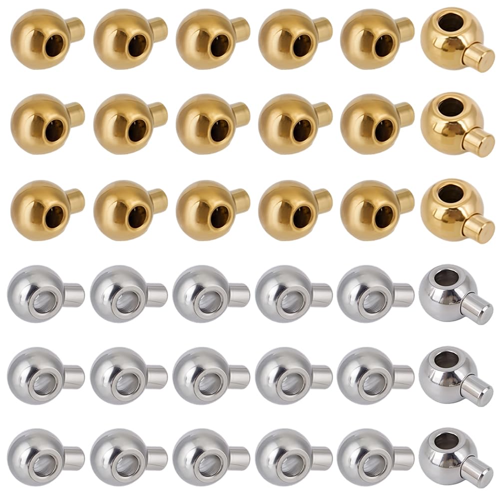Beebeecraft 40 Perle à Sertir Ronde en Acier Inoxydable 2 Couleurs Perle D'Espacement à Sertir Accessoires Fabrication Bijoux Fournitures Bricolage