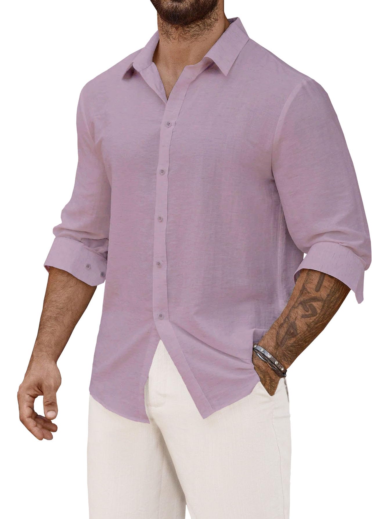 Men's Casual Button Down Shirts Long Sleeve Linen Touch Textured Shirt Wrinkle Free Fashion Casual Vacation Beach Summer Shirt (1001)-picture-50