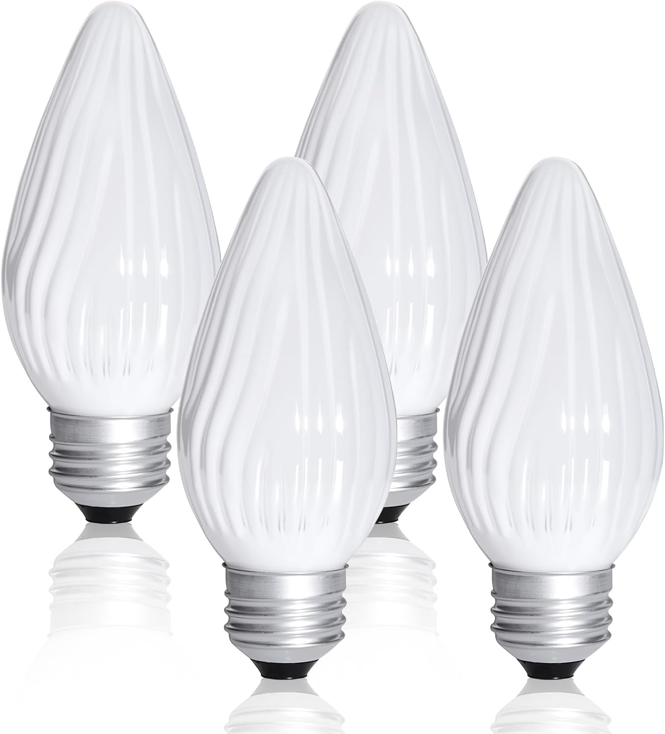 4 Pcs E26 25W 120V Flame Tip Bulbs Replacement for GE 75338 | White Glass, Decorative Incandescent Light Bulbs for Ceiling Fans, Pendants, Chandeliers, Indoor Fixtures