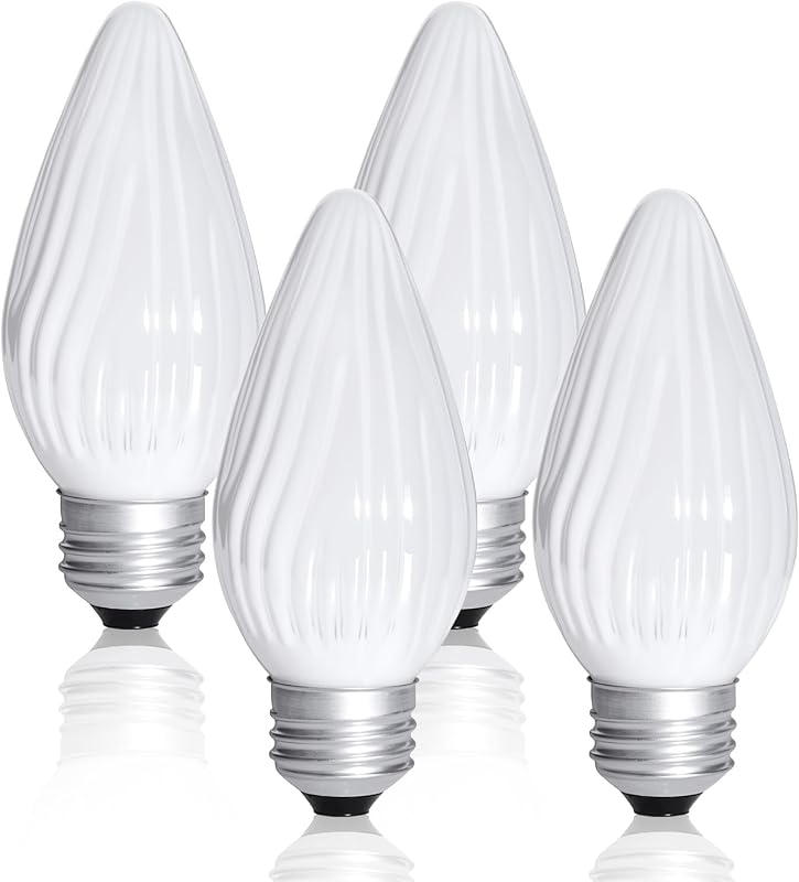 4 Pcs E26 25W 120V Flame Tip Bulbs Replacement for GE 75338 | White Glass, Decorative Incandescent Light Bulbs for Ceiling Fans, Pendants, Chandeliers, Indoor Fixtures