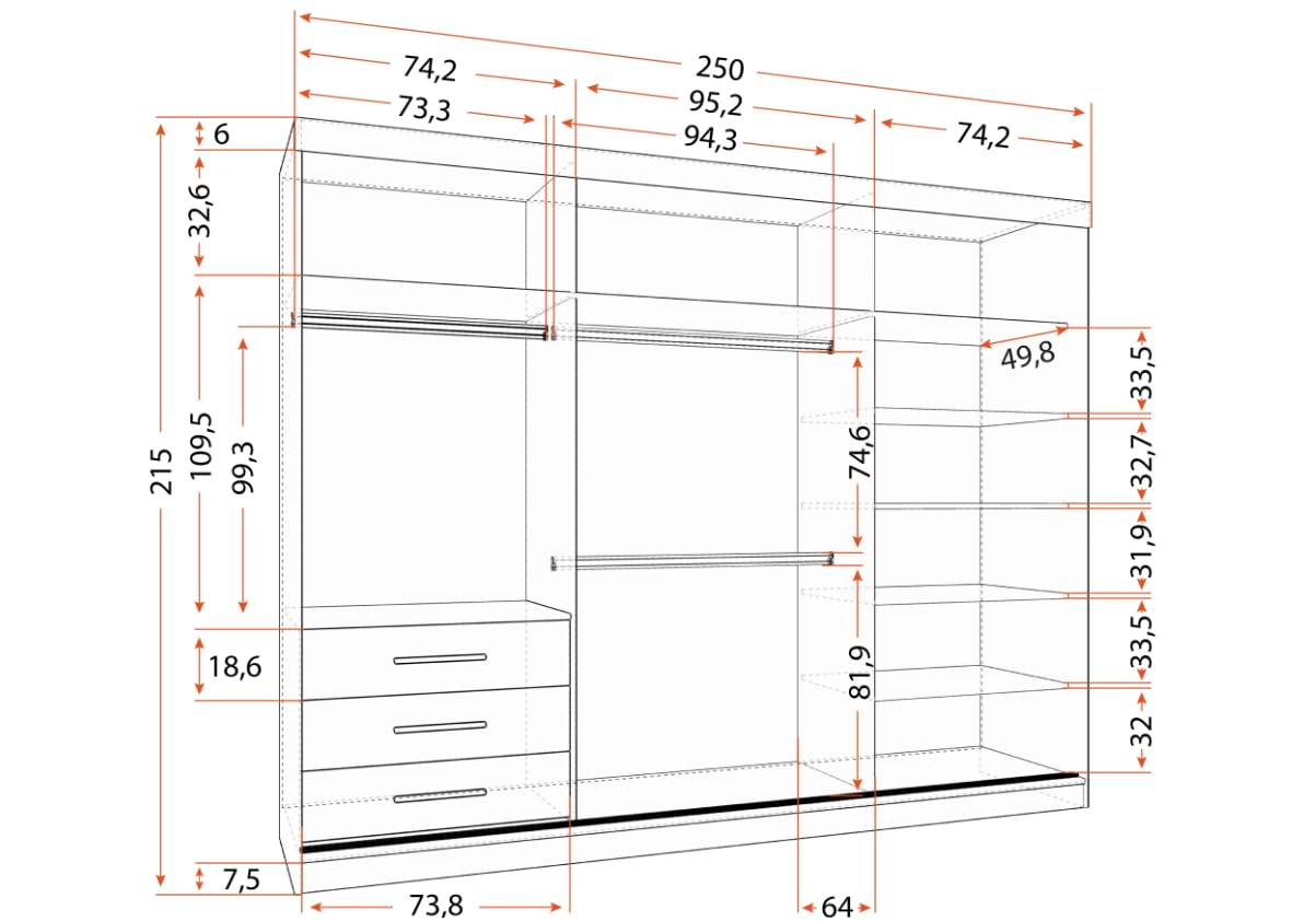 Fabryka Mebli Idźczak Kleiderschrank mit Spiegel - Schwebetürenschrank - Schlafzimmerschrank - 64 x 250 x 215 cm - Wohnzimmerschrank - Garderobenschrank, Schrank mit Zwei Türen, modern - Imoebel24