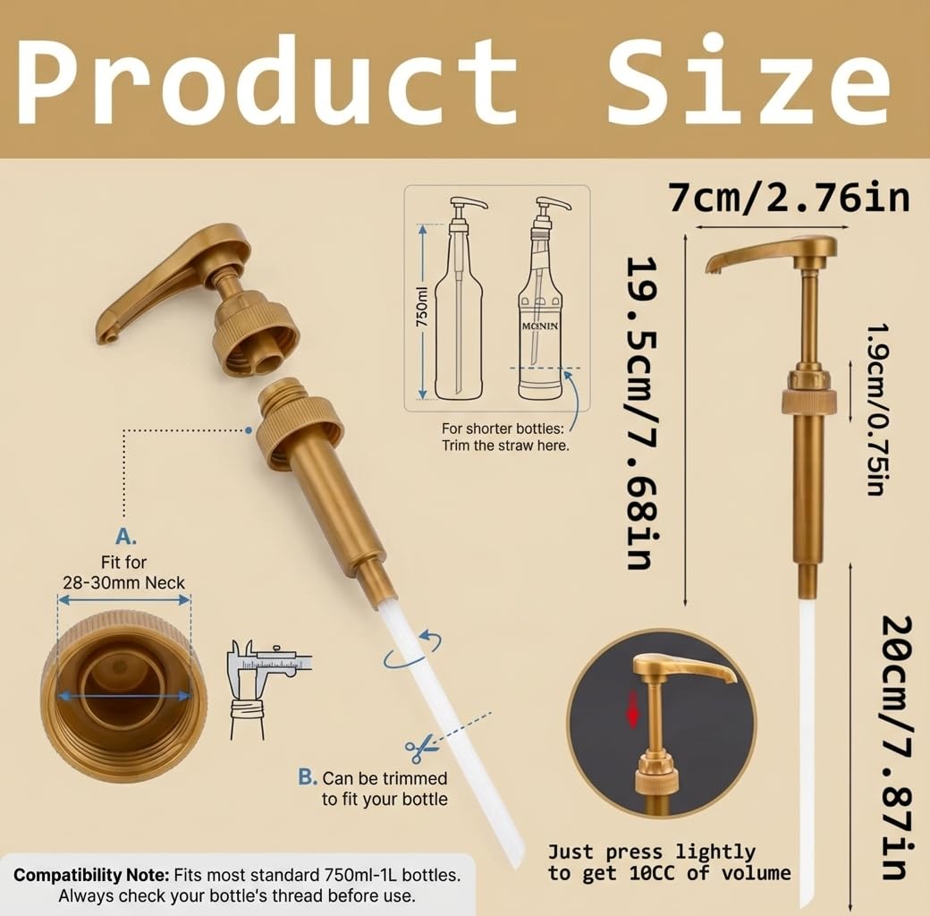 Confezione da 2 erogatori universali per bottiglie di caffè e cocktail, pompa per liquidi facile da pulire, resistente, adatta a bottiglie da 750 ml/1 litro (Torani, DaVinci, Monin), accessori per