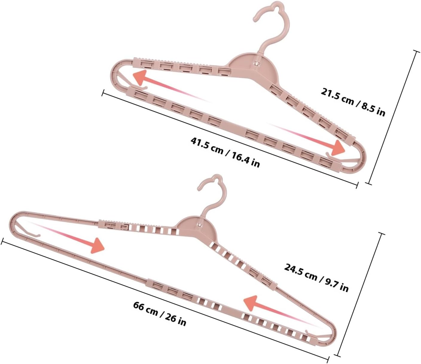 8pcs Retractable Folding Clothes Hangers Multi-Function Wide Coat and Suit Hangers for Men and Women Space-Saving Closet Organizer Pink