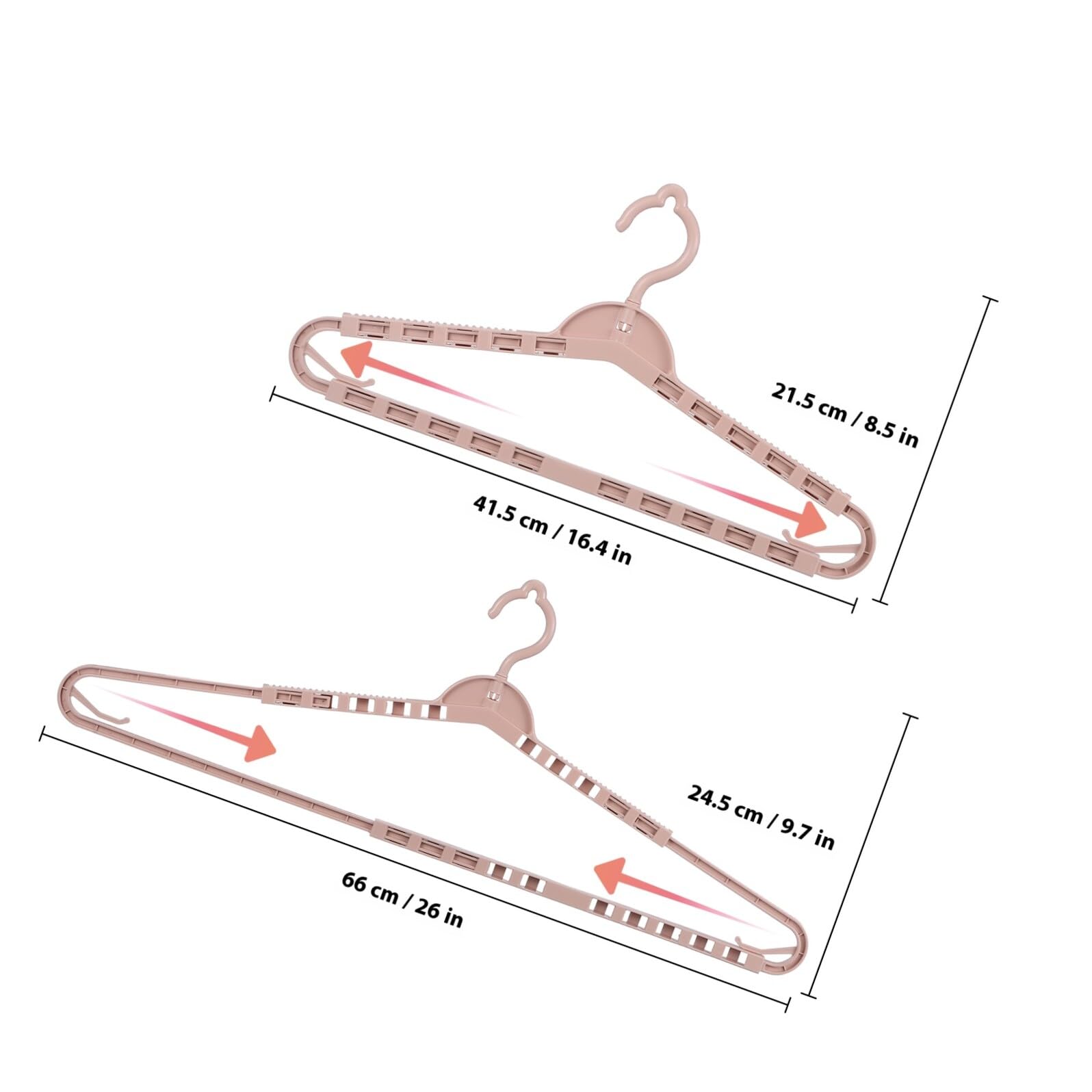 Perchas Extensibles para Ropa Rosa 8 Piezas de PP Diseño Ajustable y Estructura Resistente para Organizar Armarios y Secar Prendas