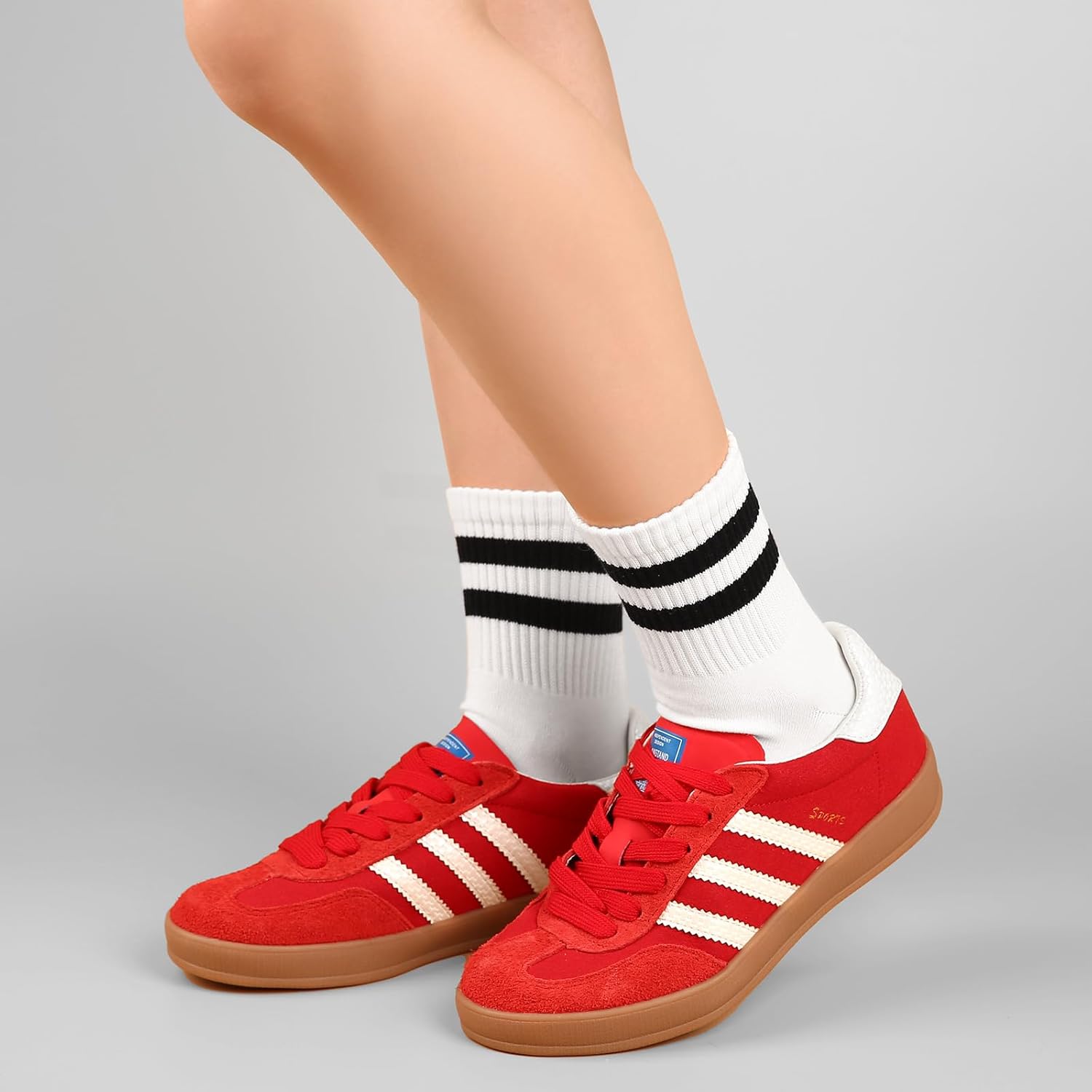 FGZ Womens Crew Socks Solid Color Two Stripe Casual Socks for Women and Girls,5 Pairs (White) - Image 5