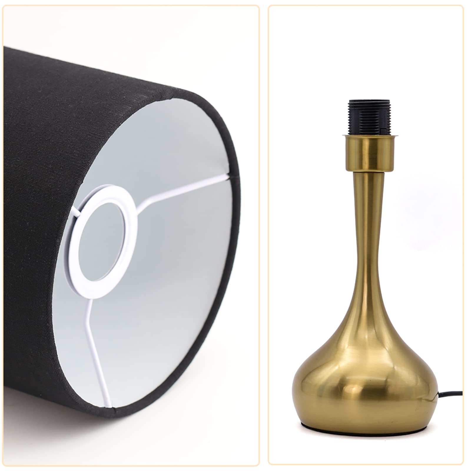KUNJOULAM Modern Table Lamp, 17.3" Small Desk Light with Brass Metal Droplet Base, Black Cylinder Linen Drum Shade, Nightstand Lamp for Bedroom Living Room Nightstand Office